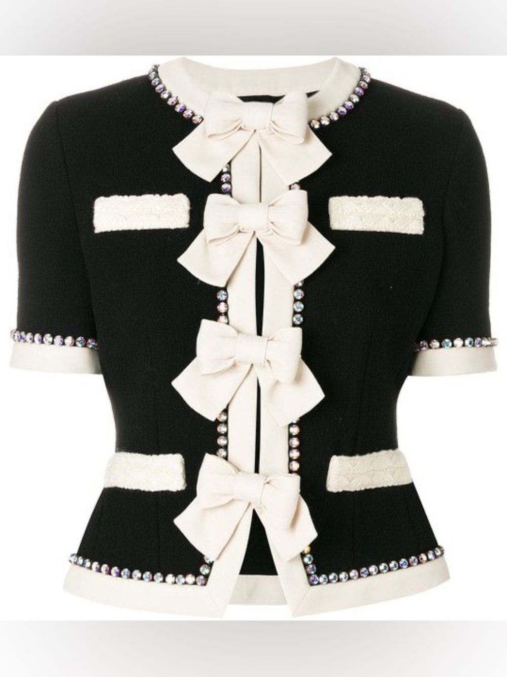 Gucci Bow Front Crystal Detail Silk Jacket